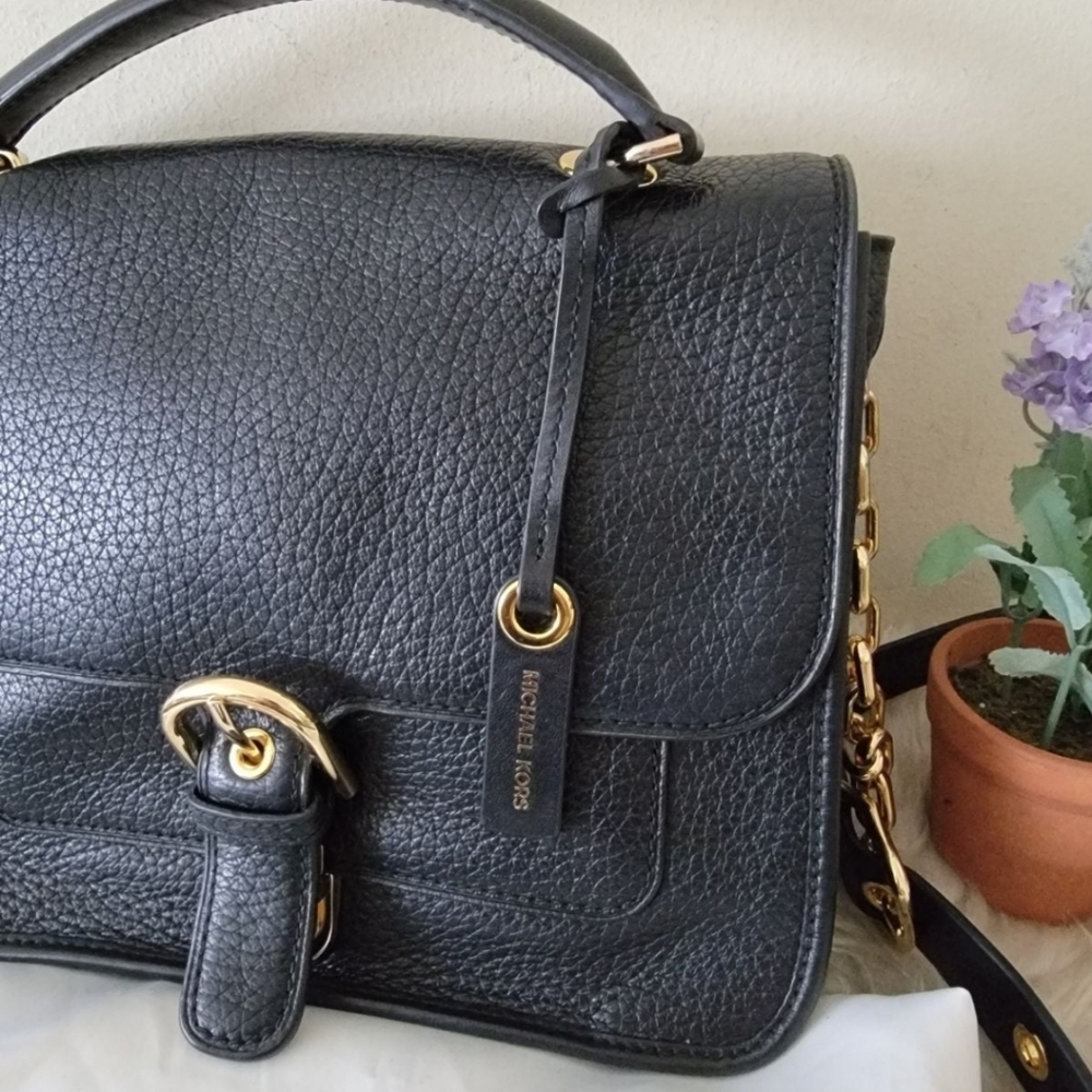Michael kors satchel bag black leather RARE - Picture 4 of 12